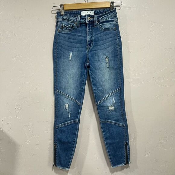 Kancan Jeans Blue denim Distressed Skinny Moto Stretch 1/24 - Picture 1 of 6